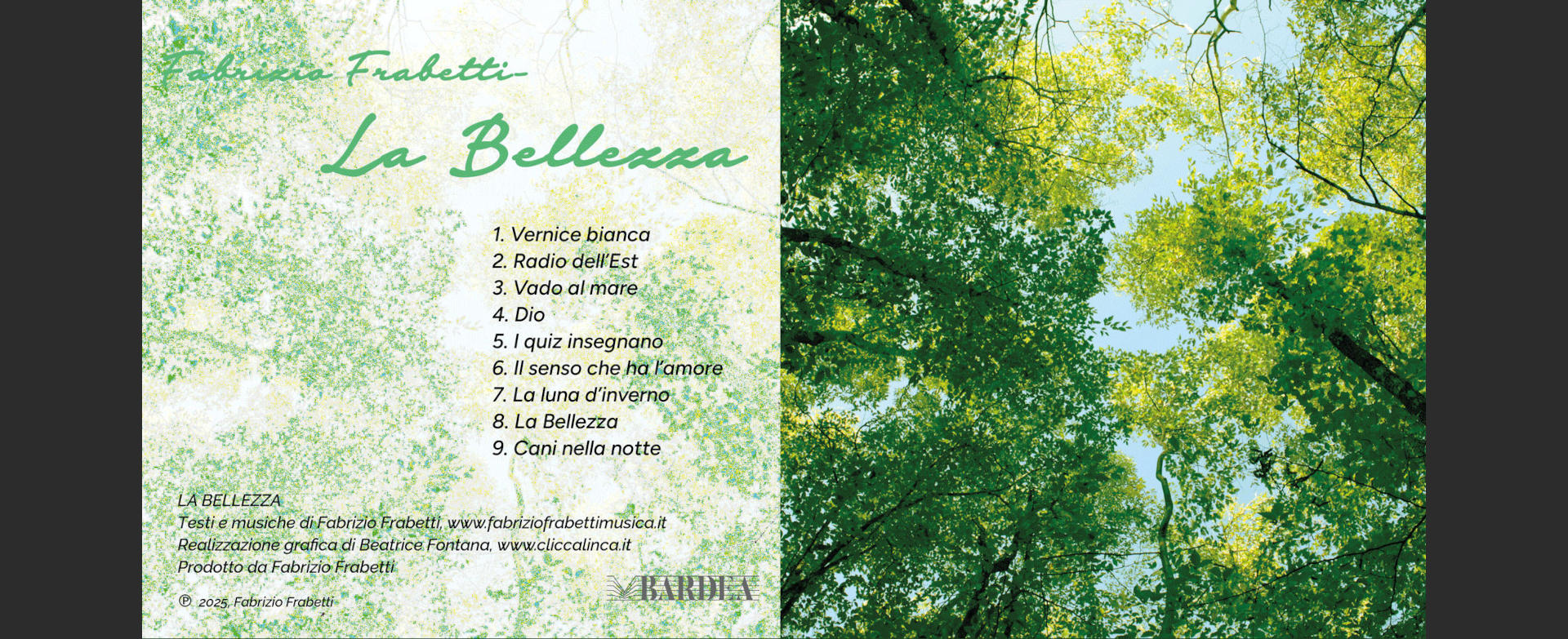 Fabrizio Frabetti, La Bellezza (2025), album discografico. Grafica Beatrice Fontana, www.cliccalinca.it.